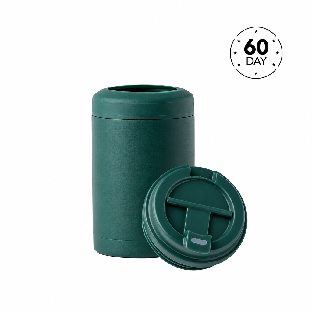 Insulated Can Cooler and Coffee Cup, 325 mL Recycled Stainless Steel with Lid, Jungle Green