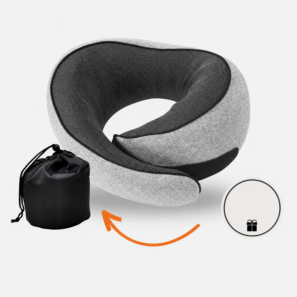 Travel Neck Pillow with Wraparound Design, Mesh Inner Panel and Drawstring Carry Bag