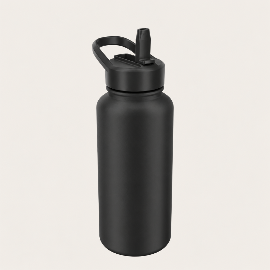 Insulated Water Bottle with Fast-Flow Straw Lid, Leakproof Stainless Steel and Carry Handle