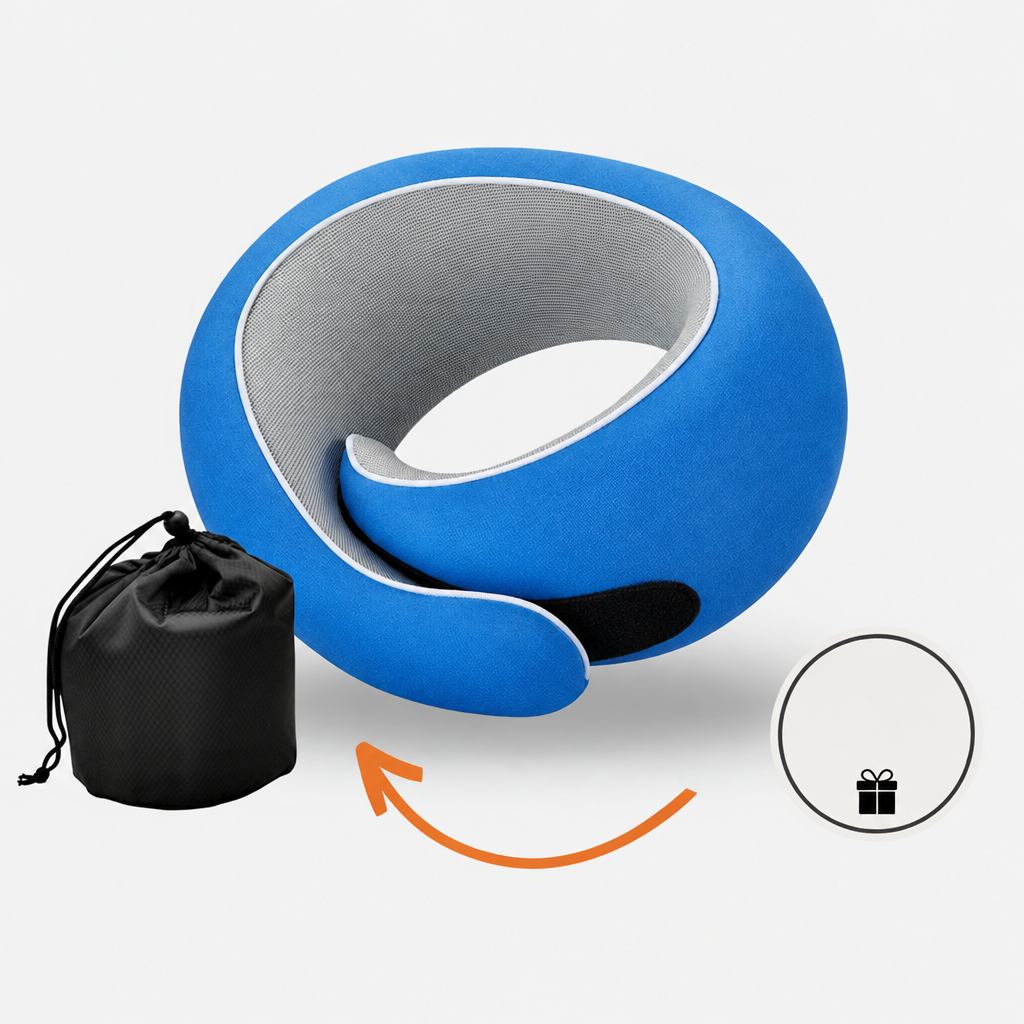 Travel Neck Pillow with Wraparound Design, Mesh Inner Panel and Drawstring Carry Bag
