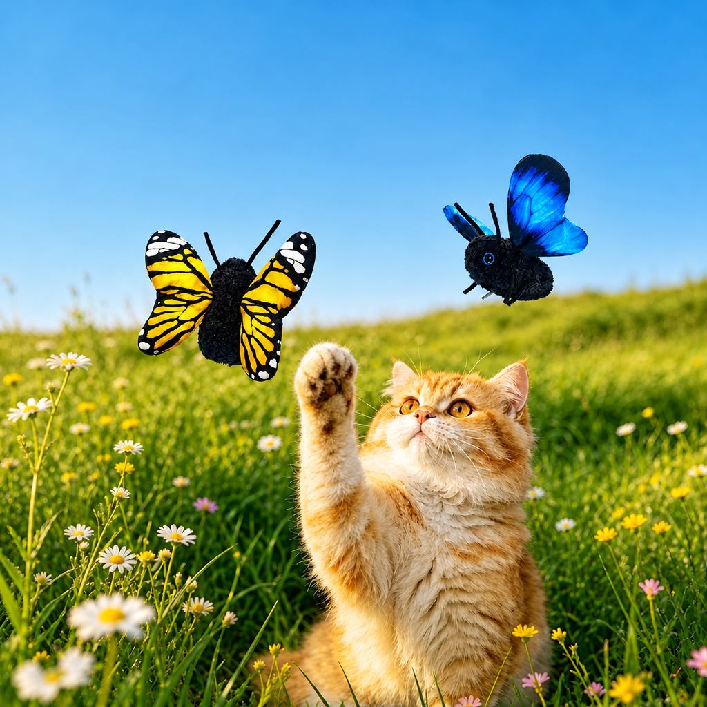 Butterfly Cat Toy with Touch-Activated Flapping, USB Rechargeable for Indoor Play