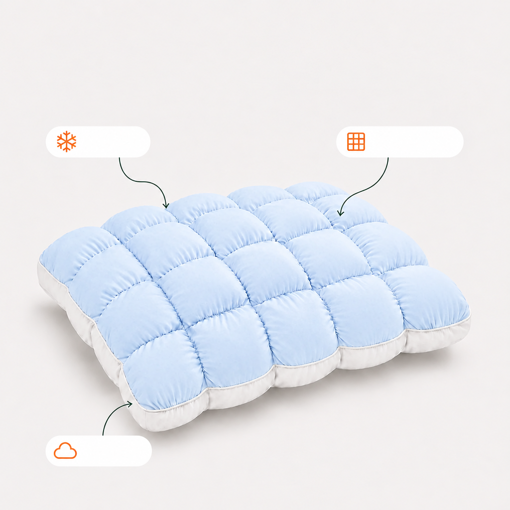 Bed Pillow with Pocket-Quilted Loft and Brushed Polyester Surface, Standard UK Pillowcase Fit