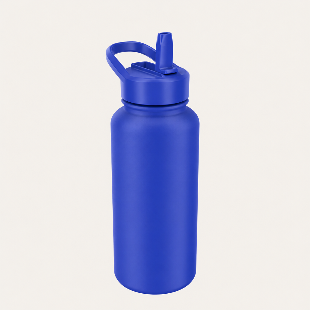 Insulated Water Bottle with Fast-Flow Straw Lid, Leakproof Stainless Steel and Carry Handle