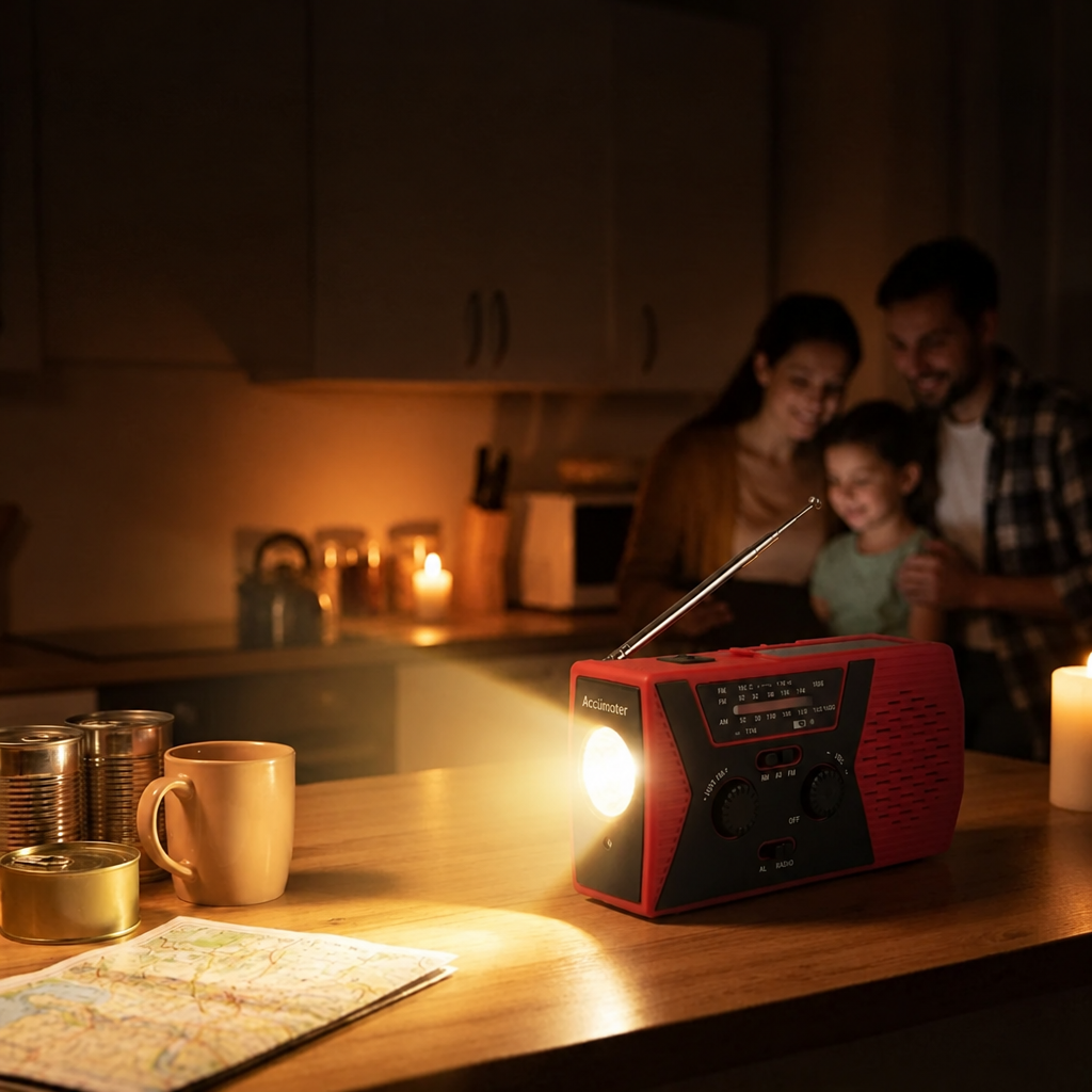 Emergency Radio with Built-In Flashlight and Telescoping Antenna for Power Outages