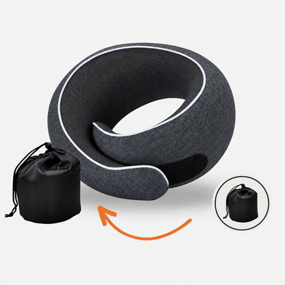 Travel Neck Pillow with Wraparound Design, Mesh Inner Panel and Drawstring Carry Bag