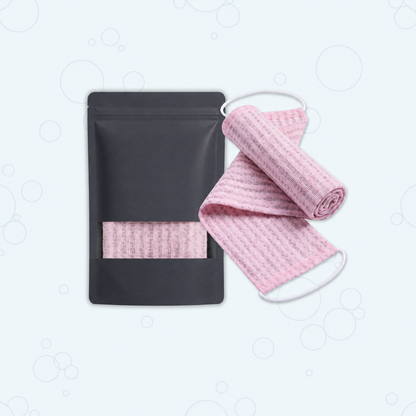 Exfoliating Shower Towel with Handles, Bamboo Fibers for Full-Body Cleansing