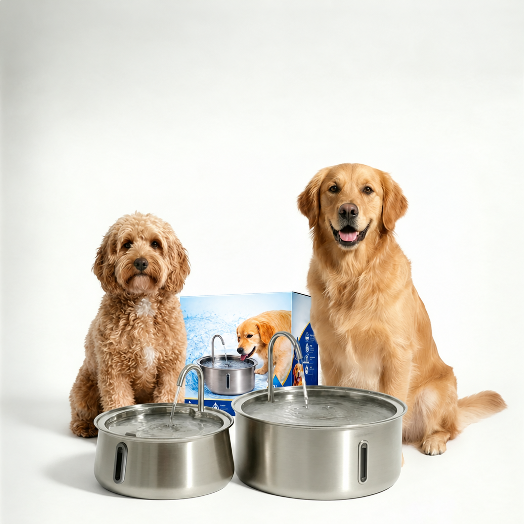 Pet Water Fountain with Stainless Steel Bowl and Water Level Window for Dogs and Cats