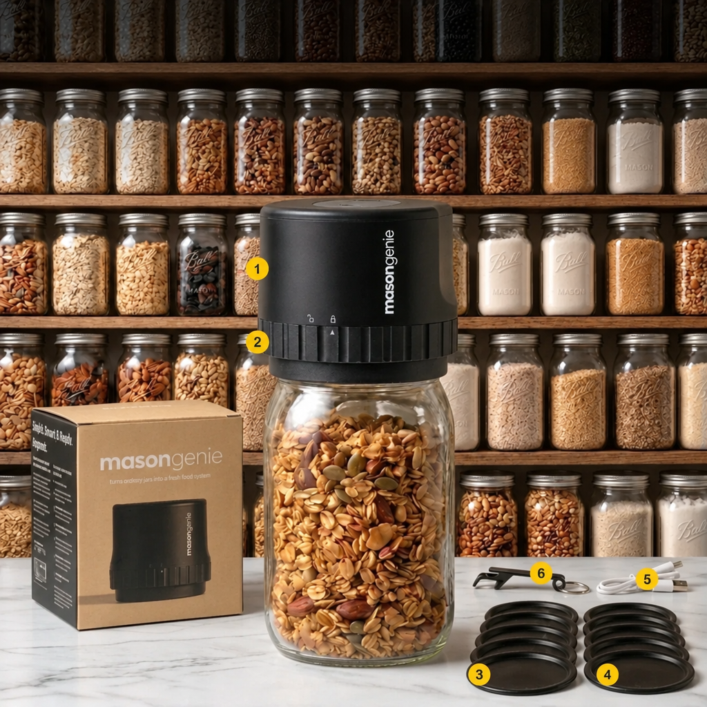 Mason Jar Vacuum Sealer Kit for Regular and Wide-Mouth Jars with Reusable Lids