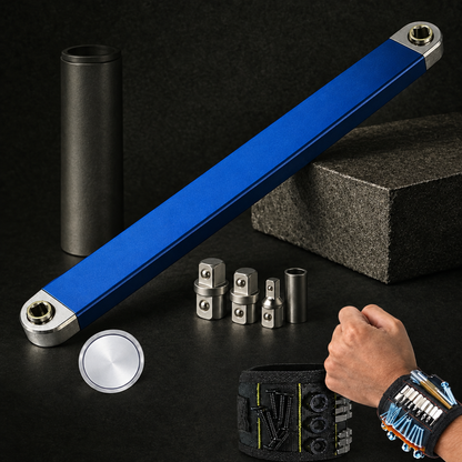 Offset Extension Wrench with Slim Profile and Magnetic Wristband for Garage Work