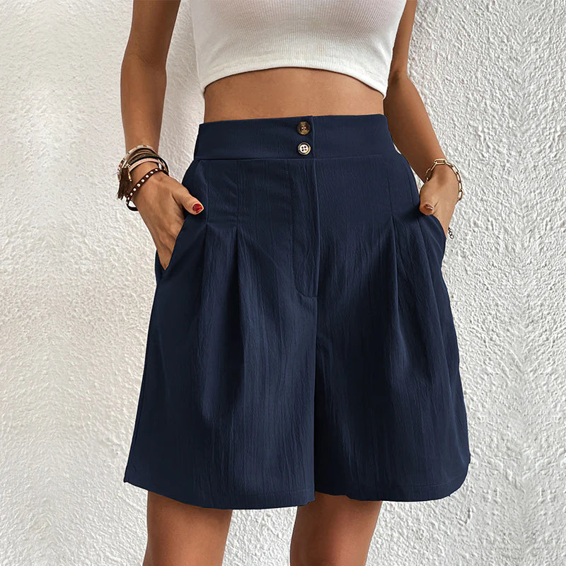 Elegant Women's Shorts with Pockets, Breathable Cotton-Polyester Blend for Spring/Summer Fashion-2