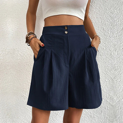 Elegant Women's Shorts with Pockets, Breathable Cotton-Polyester Blend for Spring/Summer Fashion-2