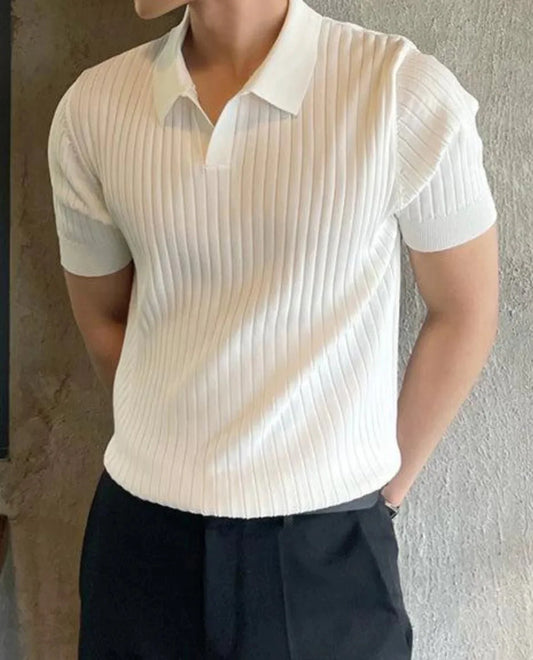 Slim Fit Men's Polo Shirt in Breathable Cotton, Short Sleeve, Available in Black, White, Navy Blue, Light Gray, Sizes XS to 4XL-1