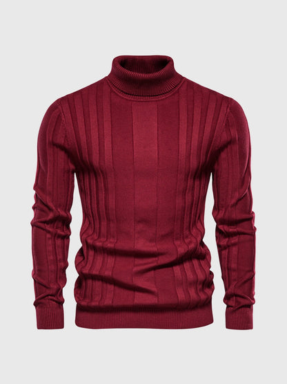 Warm Men’s Turtleneck Sweater - Ribbed Vertical Knit