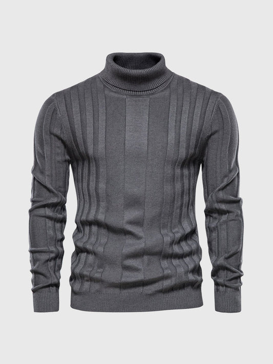 Warm Men’s Turtleneck Sweater - Ribbed Vertical Knit