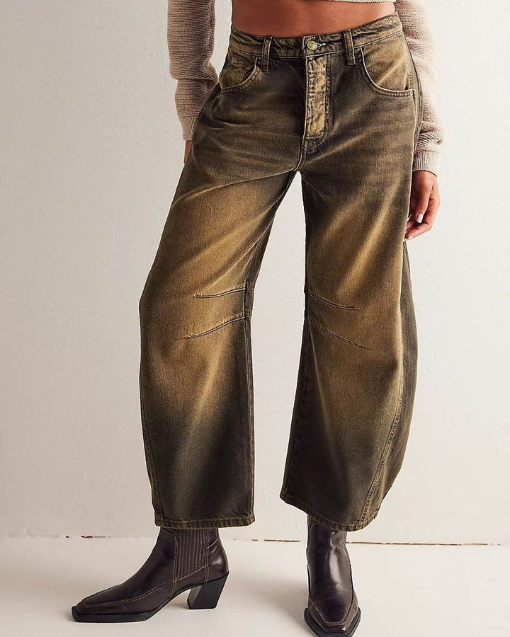 Mid Rise Women's Wide Leg Jeans with 4-Pocket Design, Casual Ankle-Length Baggy Fit Denim-5