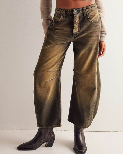 Variant image for Mid Rise Women's Wide Leg Jeans with 4-Pocket Design, Casual Ankle-Length Baggy Fit Denim-21