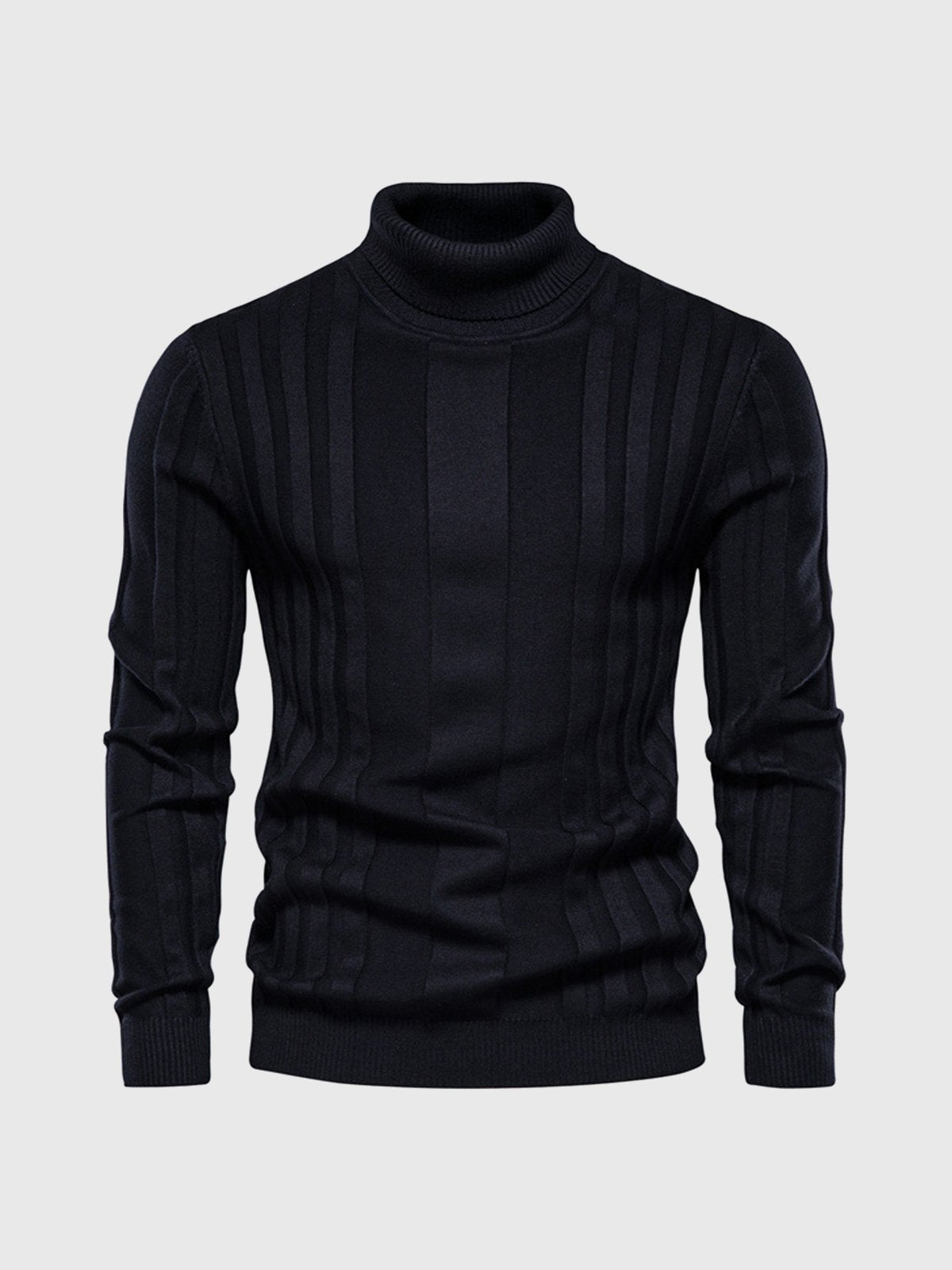 Warm Men’s Turtleneck Sweater - Ribbed Vertical Knit