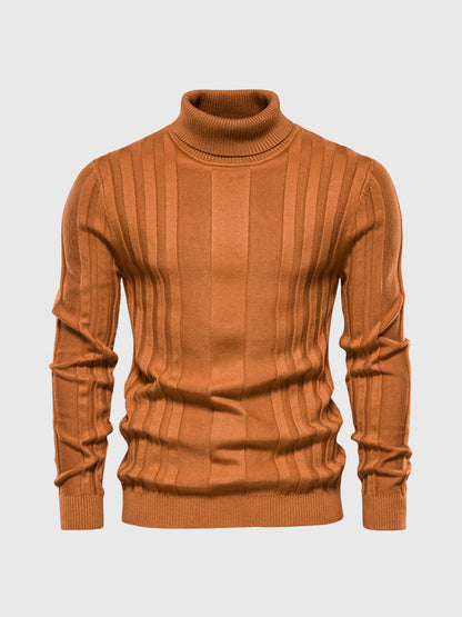 Warm Men’s Turtleneck Sweater - Ribbed Vertical Knit