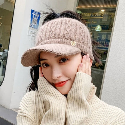 Warm Women's Knitted Baseball Cap - Cable Knit, Winter