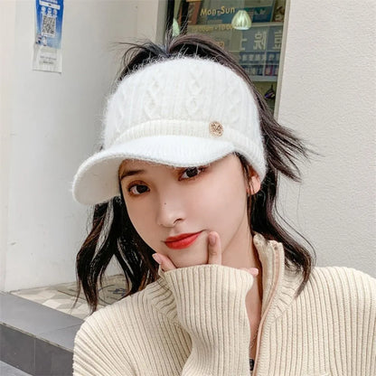Warm Women's Knitted Baseball Cap - Cable Knit, Winter