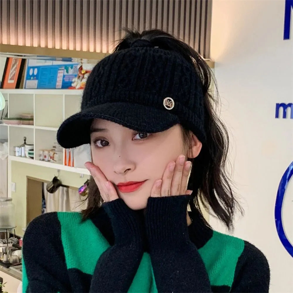 Warm Women's Knitted Baseball Cap - Cable Knit, Winter