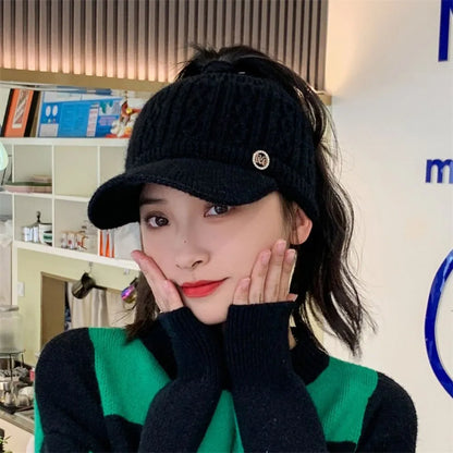 Warm Women's Knitted Baseball Cap - Cable Knit, Winter