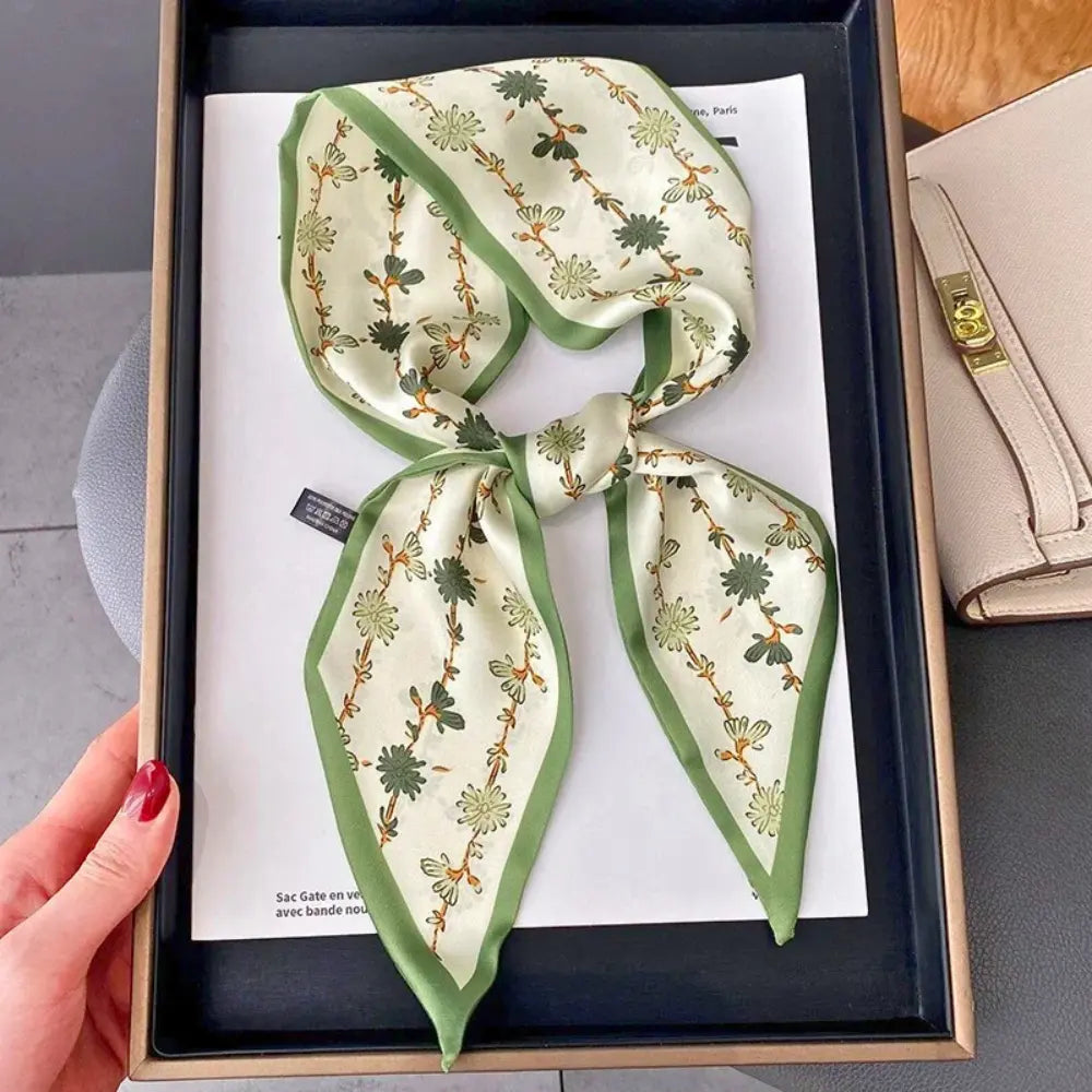 Lightweight Women’s Slim Scarf - Botanical Satin, For Spring