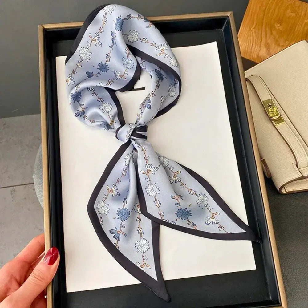 Lightweight Women’s Slim Scarf - Botanical Satin, For Spring