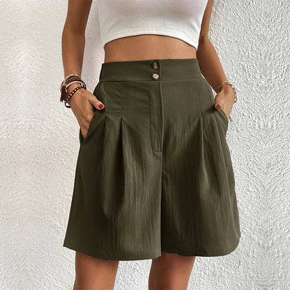 Elegant Women's Shorts with Pockets, Breathable Cotton-Polyester Blend for Spring/Summer Fashion-4
