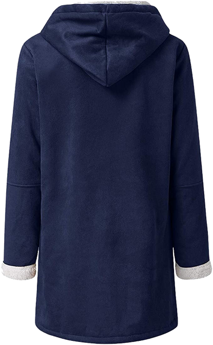 Warm Womens Winter Jacket - Hooded Mid-Thigh, Suede