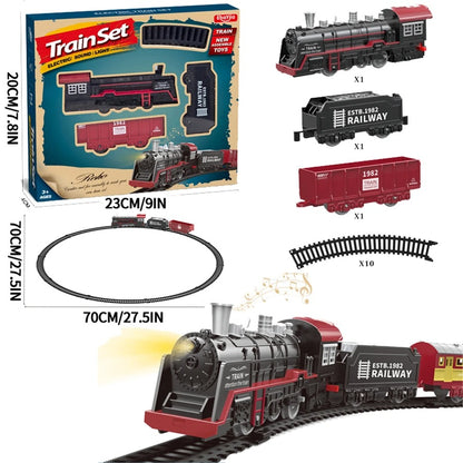 Retro Steam Electric Train Set with Lights - Christmas Railway Toy for Kids, Perfect Holiday Gift