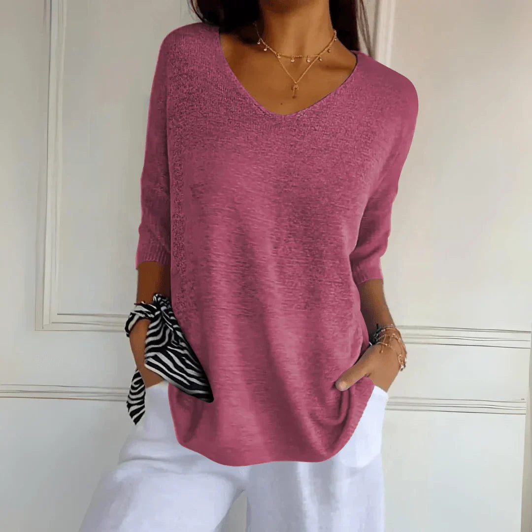 Relaxed Elegant Casual Top for Women, V-Neck Three-Quarter Sleeves, Lightweight Business Casual Shirt to Wear with Jeans-5