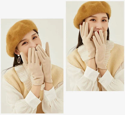 Soft Timeless Women Suede Gloves - Fitted, Cashmere Lined