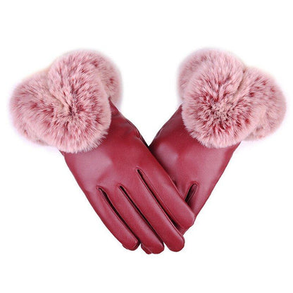 Warm Women's Leather Gloves - Faux Fur Cuff, Touchscreen