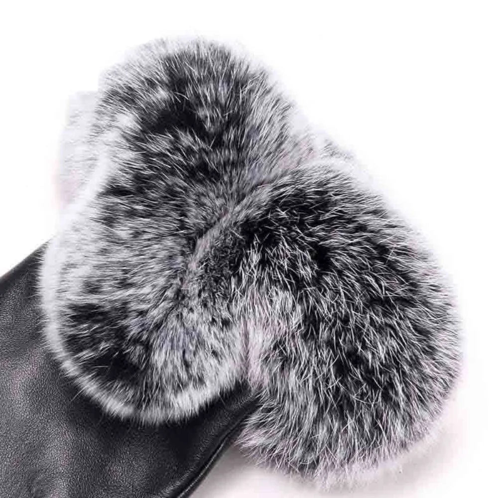 Warm Women's Leather Gloves - Faux Fur Cuff, Touchscreen