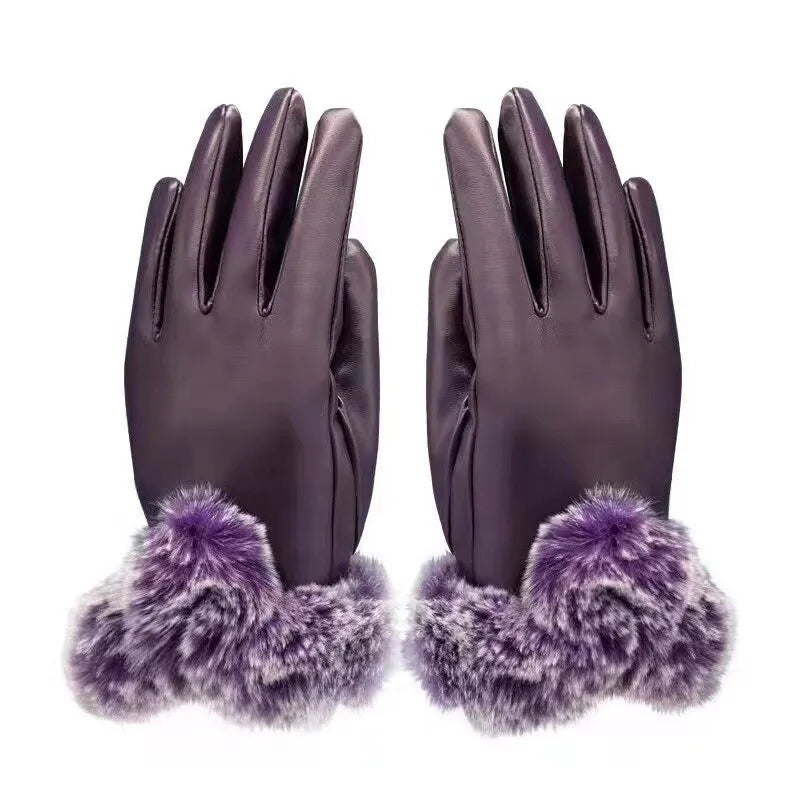 Warm Women's Leather Gloves - Faux Fur Cuff, Touchscreen