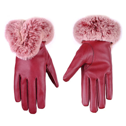 Warm Women's Leather Gloves - Faux Fur Cuff, Touchscreen
