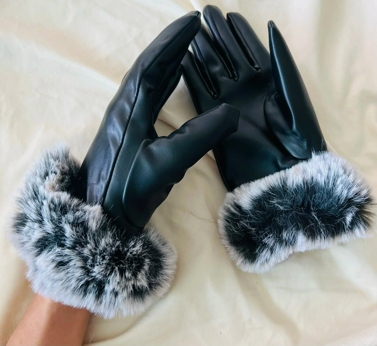Warm Women's Leather Gloves - Faux Fur Cuff, Touchscreen