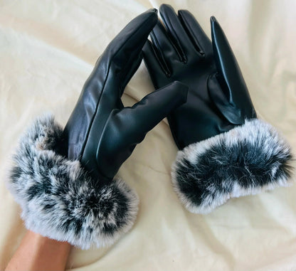 Warm Women's Leather Gloves - Faux Fur Cuff, Touchscreen