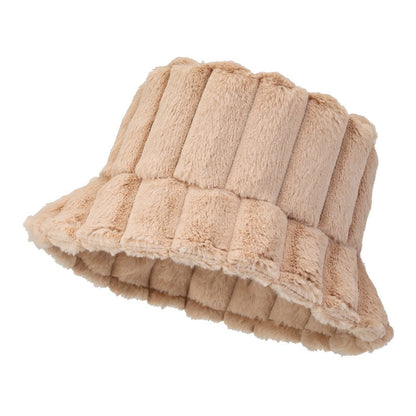 Warm Cozy Women Bucket Hat - Ribbed Faux Fur, For Winter