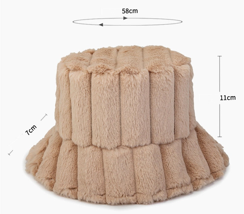 Warm Cozy Women Bucket Hat - Ribbed Faux Fur, For Winter