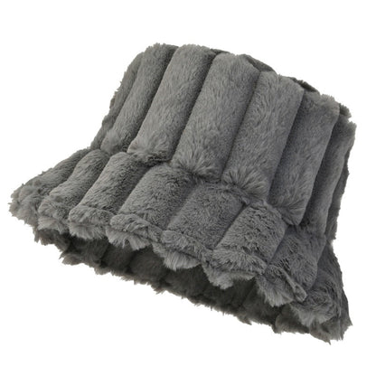 Warm Cozy Women Bucket Hat - Ribbed Faux Fur, For Winter