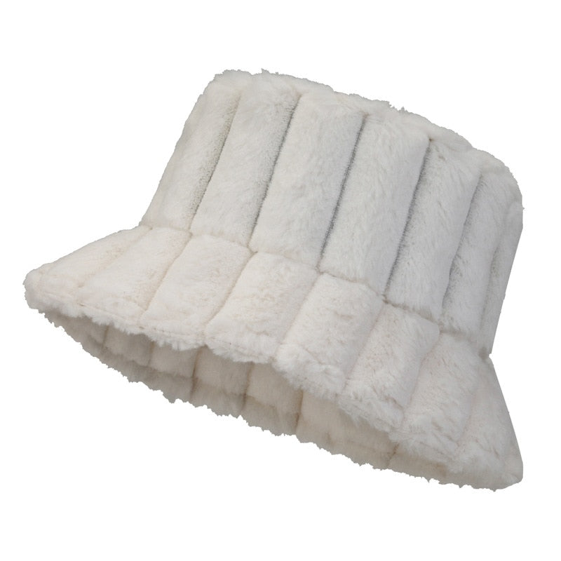 Warm Cozy Women Bucket Hat - Ribbed Faux Fur, For Winter
