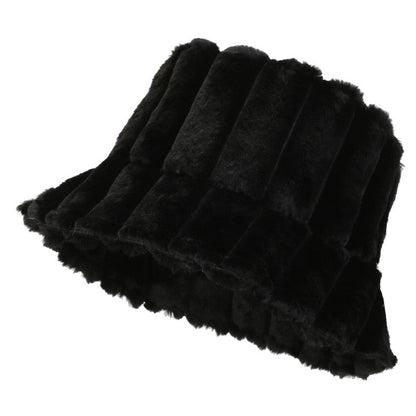 Warm Cozy Women Bucket Hat - Ribbed Faux Fur, For Winter