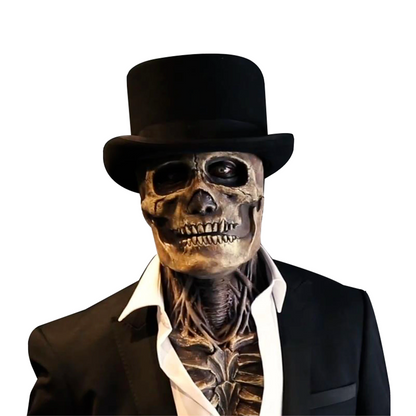 Realistisk skjelettmaske med bevegelig kjeve med hatt – Halloween-cosplay-tilbehør med full hode for fester og arrangementer