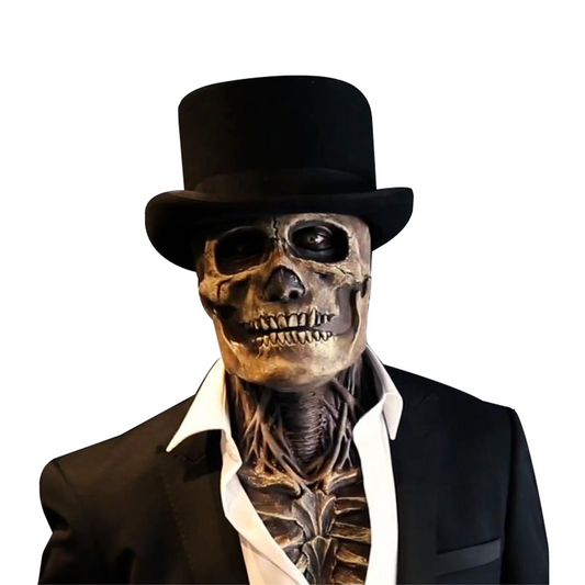 Realistic Movable Jaw Skeleton Mask with Hat – Full Head Halloween Cosplay Accessory for Parties and Events