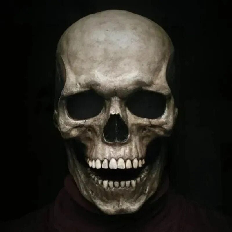 Realistic Full Head Skull Mask with Movable Jaw - Unisex Halloween & Cosplay Accessory for Ultimate Spooky Experience