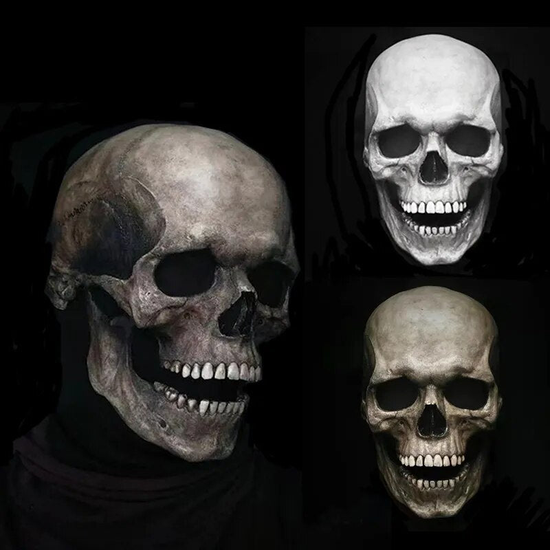 Realistic Full Head Skull Mask with Movable Jaw - Unisex Halloween & Cosplay Accessory for Ultimate Spooky Experience