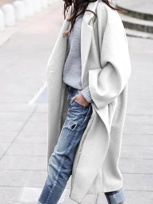 Oversized Women Long Winter Coat - Relaxed Wool, For Cold