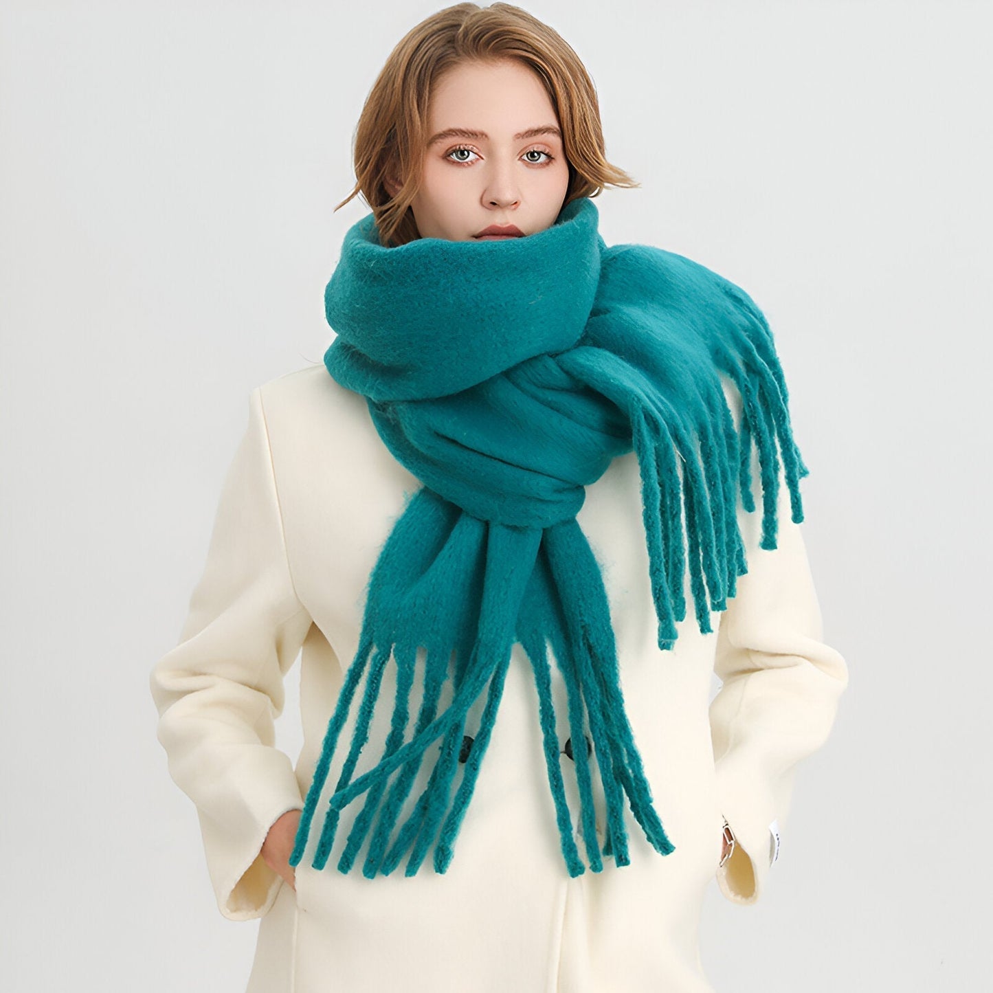 Soft Women’s Scarf - Oversized Fringed Cashmere For Winter
